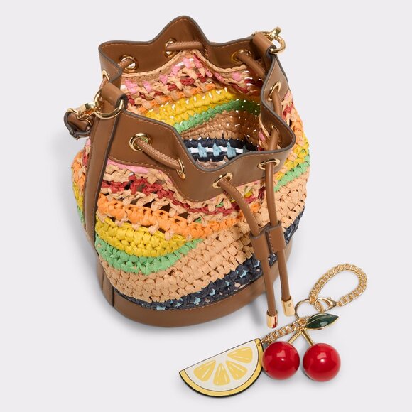 NWT Lemon Cherry Charm Drawstring Bucket Bag Purse - Picture 2 of 3